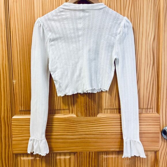 Intimately Free People Cream Ruffled Cropped Crop Shirt Top Tee Size S - Picture 2 of 7